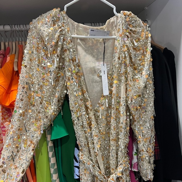 Asos Edition Gold Sequin Dress Size 4 - Picture 1 of 3